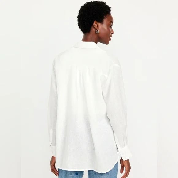 Linen-Blend Loose Button-Down Shirt XXL - Picture 5 of 14